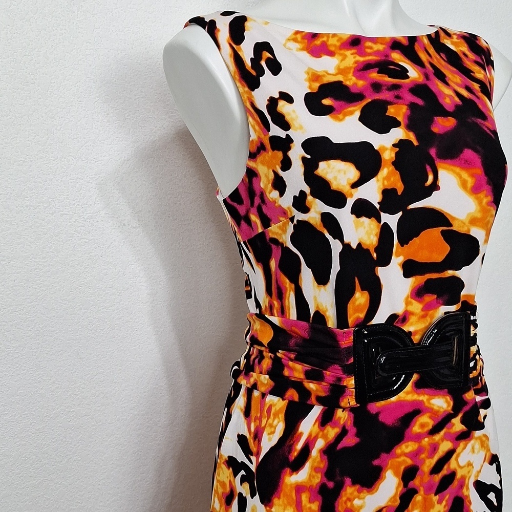 Cache "NEW" Colorful Neon Animal Print Mobwife Maximalism BeltedDress Size 14 - Picture 5 of 15